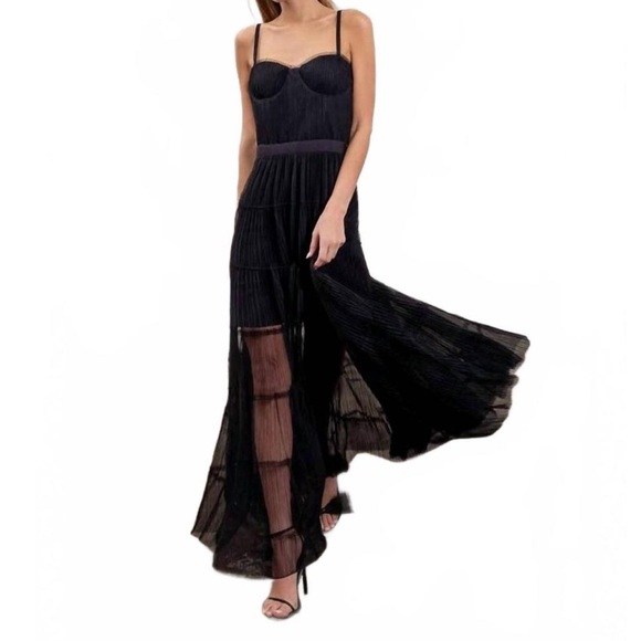 Moon River Black Ruched Bustier Maxi Dress NWT - Picture 5 of 9